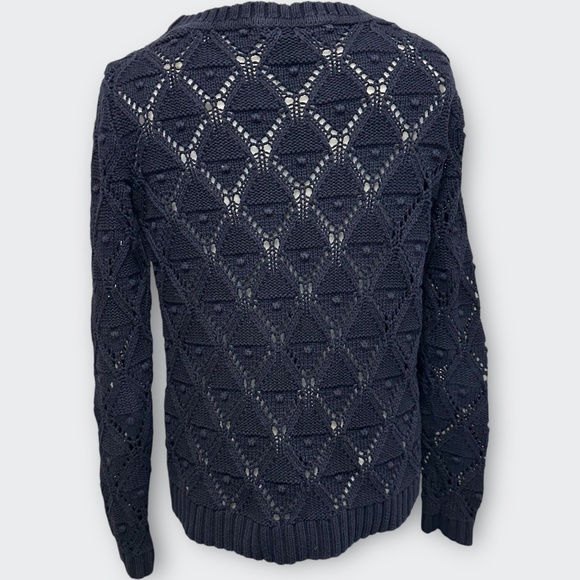 Tommy Hilfiger Sweater S Vintage Y2K Navy Blue Cotton Crochet Classic Coastal - Picture 3 of 8